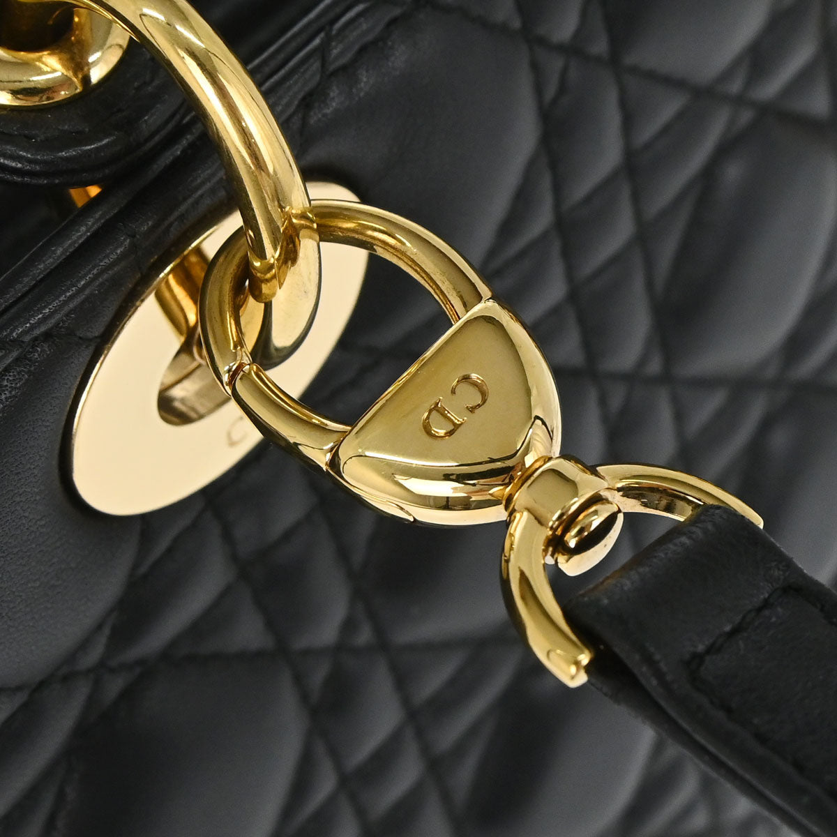 Christian Dior Black Lambskin Medium Lady Dior Cannage 2way Shoulder Handbag