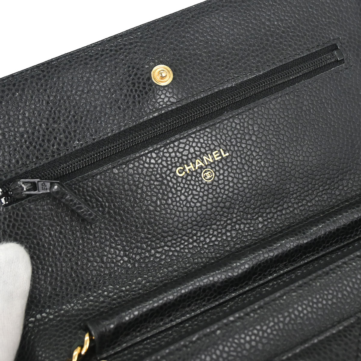 Chanel 2017 Black Caviar Skin Classic WOC Wallet on Chain Bag