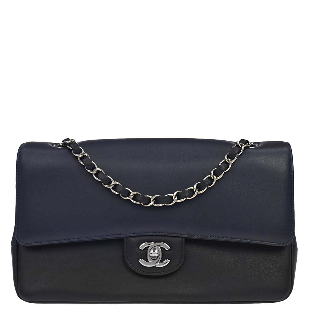 Chanel 2017 Navy Black Calfskin Medium Classic Double Flap Shoulder Bag