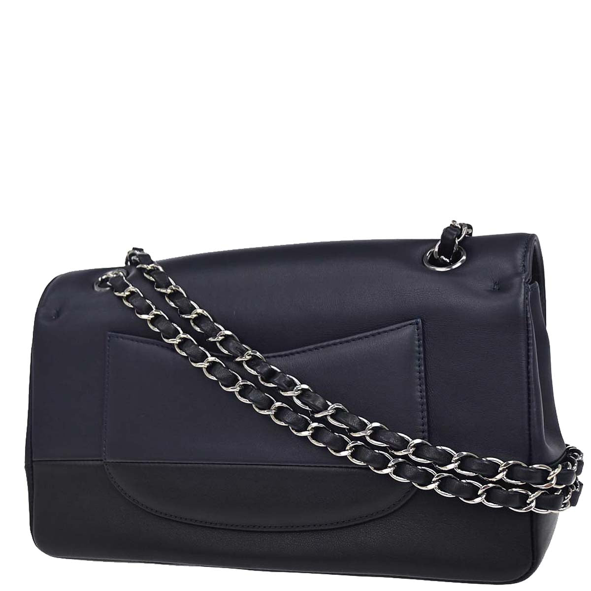 Chanel 2017 Navy Black Calfskin Medium Classic Double Flap Shoulder Bag