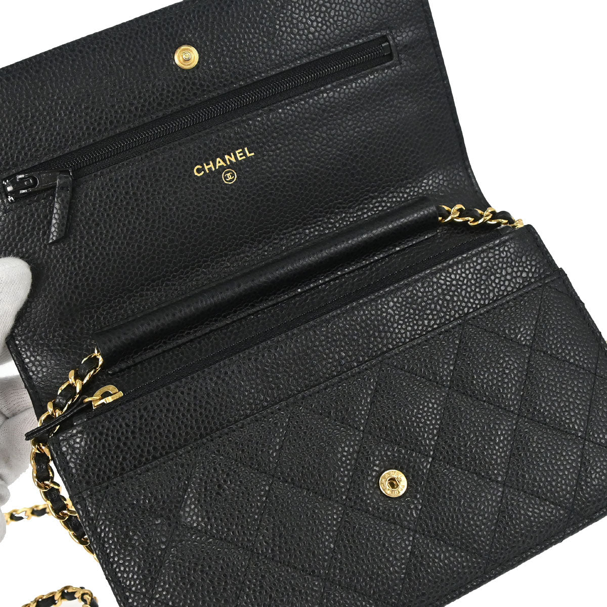 Chanel 2019 Black Caviar Skin Classic WOC Wallet on Chain Bag