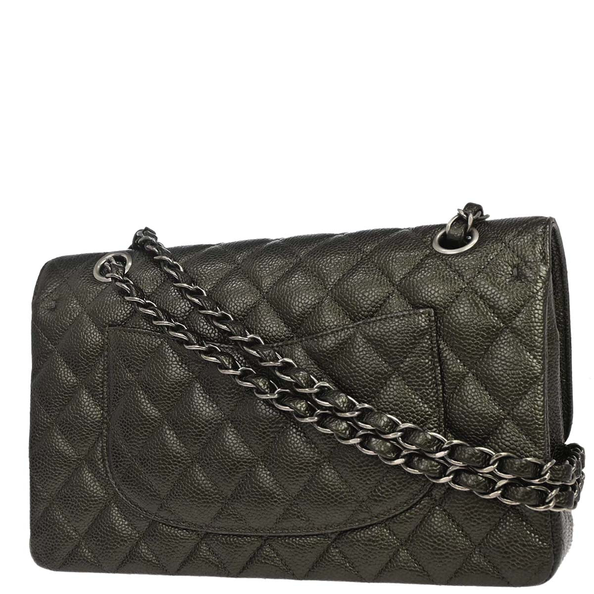 Chanel 2017 Metallic Green Caviar Skin Medium Classic Double Flap Shoulder Bag