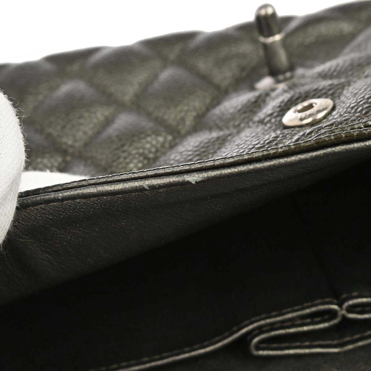 Chanel 2017 Metallic Green Caviar Skin Medium Classic Double Flap Shoulder Bag