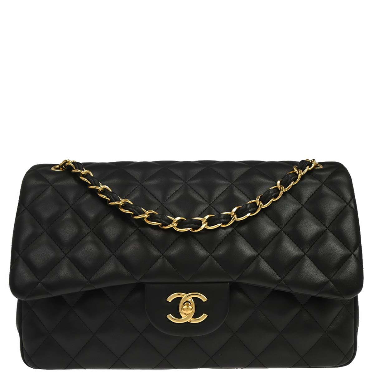 Chanel Black Lambskin Jumbo Classic Double Flap Shoulder Bag