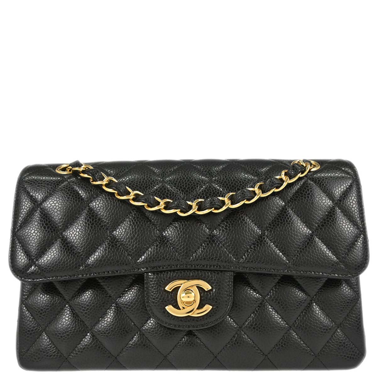 Chanel 2019 Black Caviar Skin Small Classic Double Flap Shoulder Bag