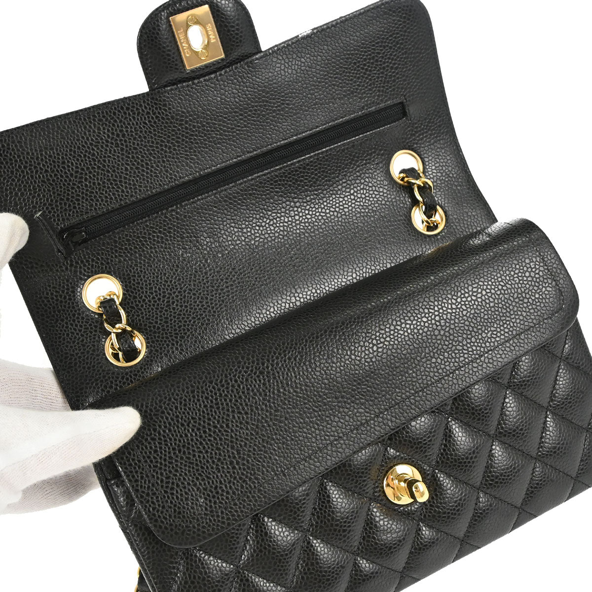 Chanel 2019 Black Caviar Skin Small Classic Double Flap Shoulder Bag