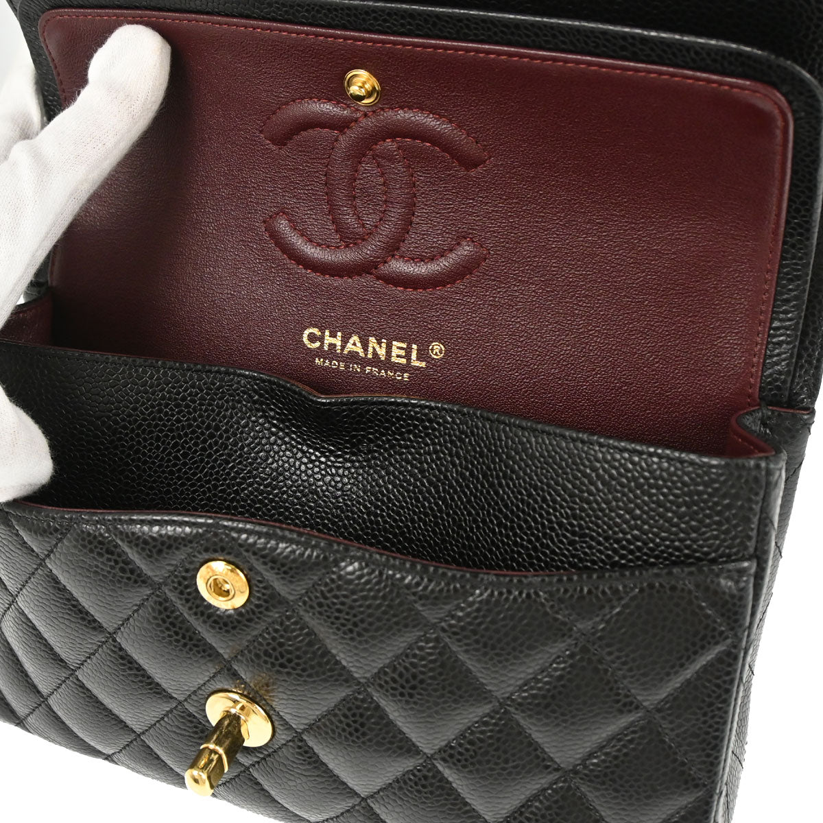 Chanel 2019 Black Caviar Skin Small Classic Double Flap Shoulder Bag
