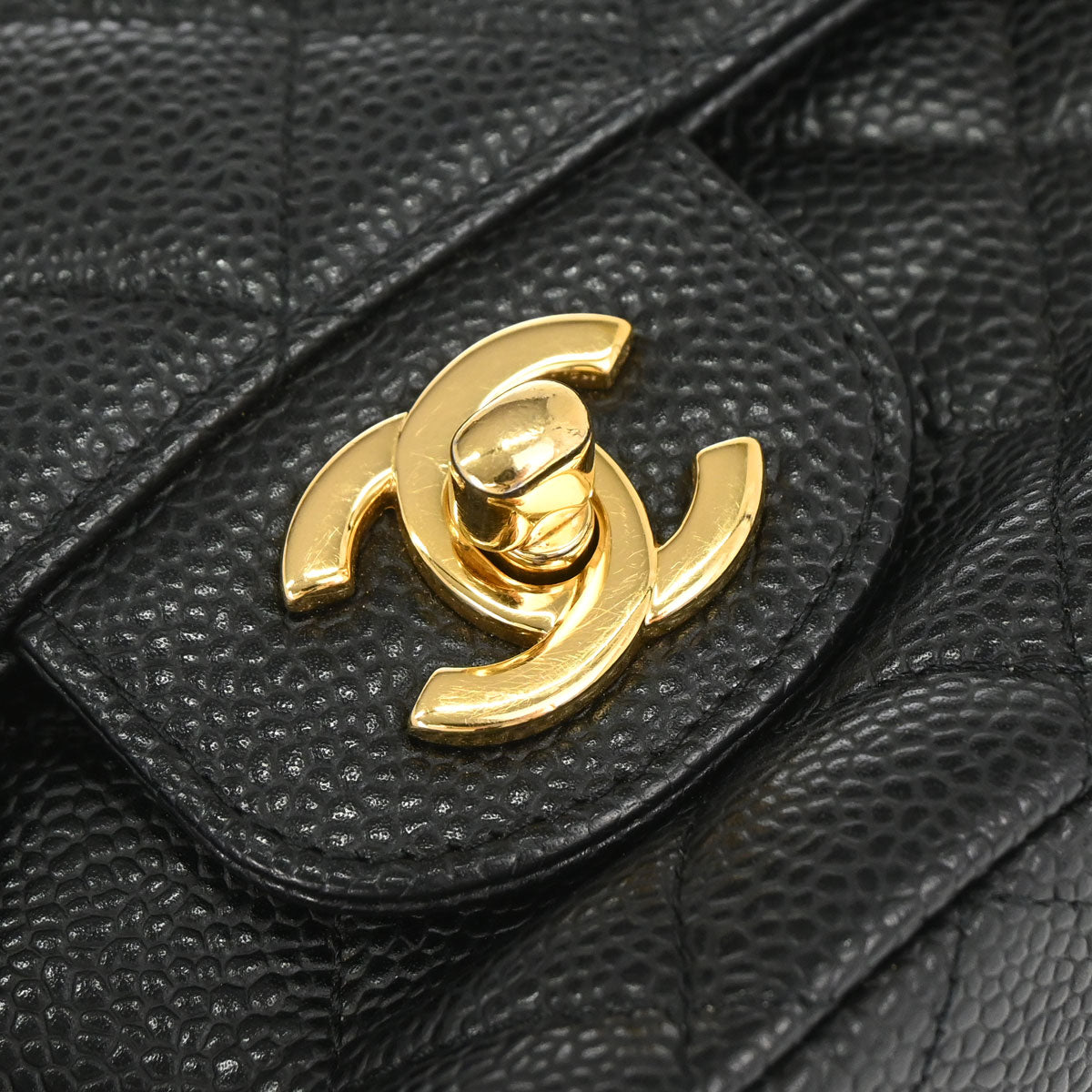 Chanel 2011 Black Caviar Skin Medium Classic Double Flap Shoulder Bag