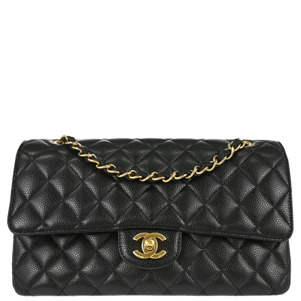 Chanel 2015-2016 Black Caviar Skin Medium Classic Double Flap Shoulder Bag