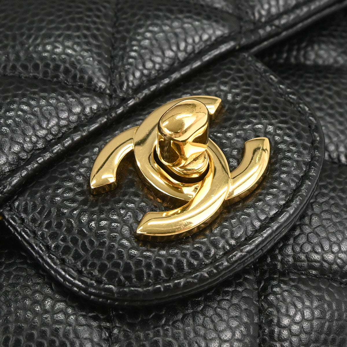 Chanel 2015-2016 Black Caviar Skin Medium Classic Double Flap Shoulder Bag