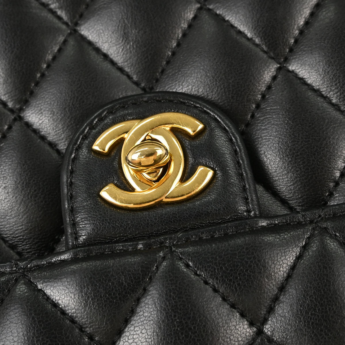 Chanel Black Lambskin Turnlock Medium Half Flap Shoulder Bag