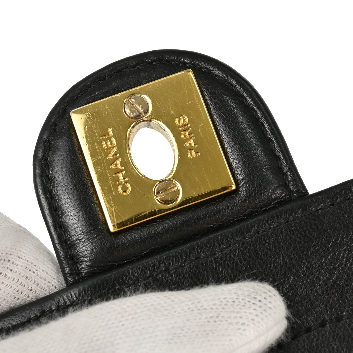 Chanel Black Lambskin Turnlock Medium Half Flap Shoulder Bag