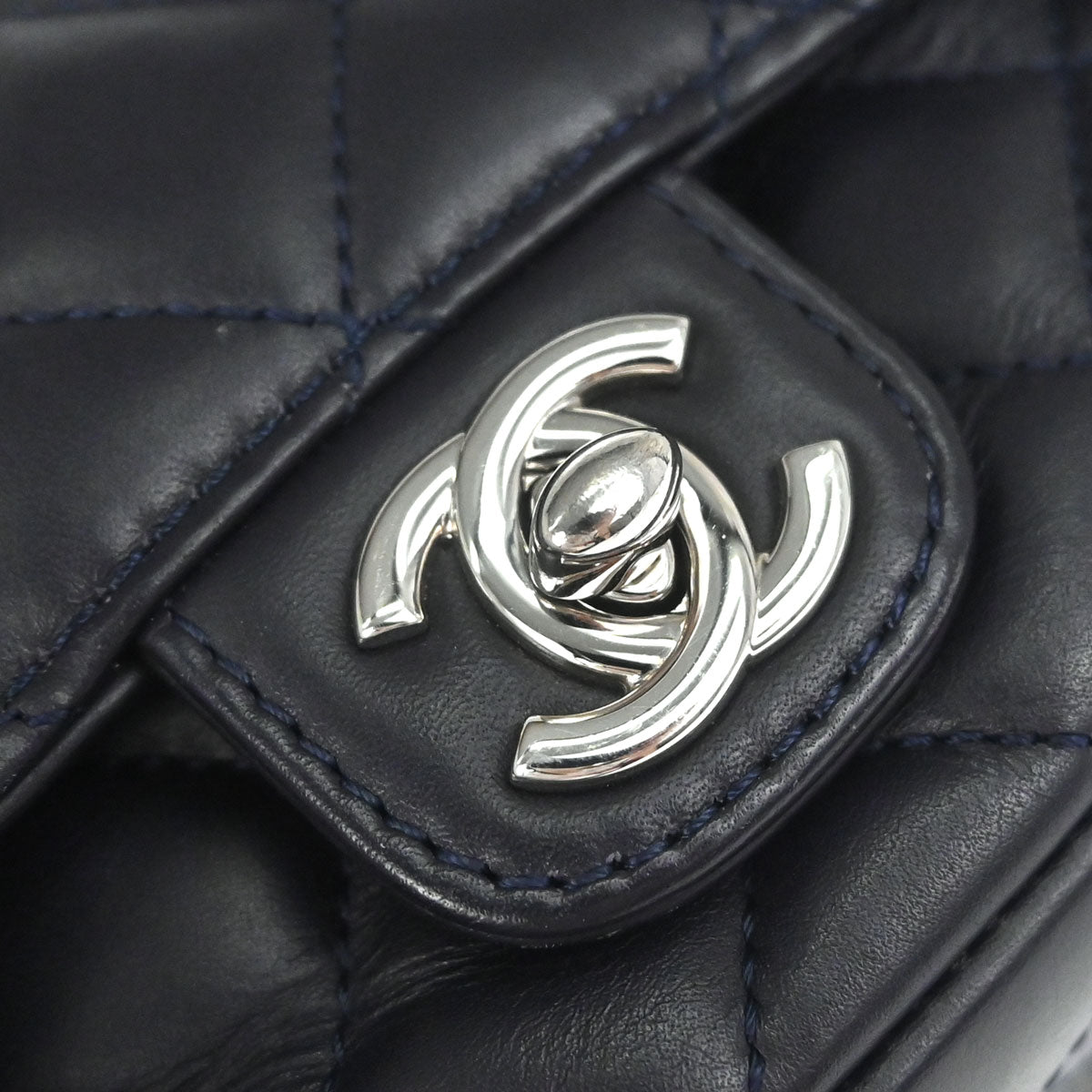 Chanel Navy Gray Lambskin Chevron Paris-Hamburg Double Camera Case Bag