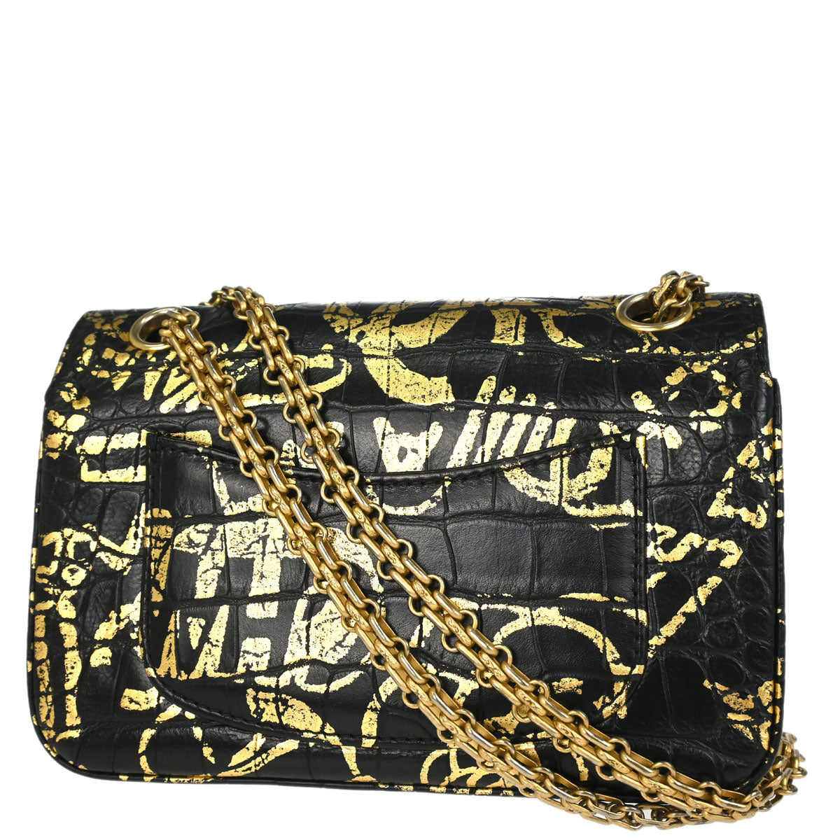 Chanel Black Embossed Calfskin Mademoiselle Lock Graffiti Shoulder Bag