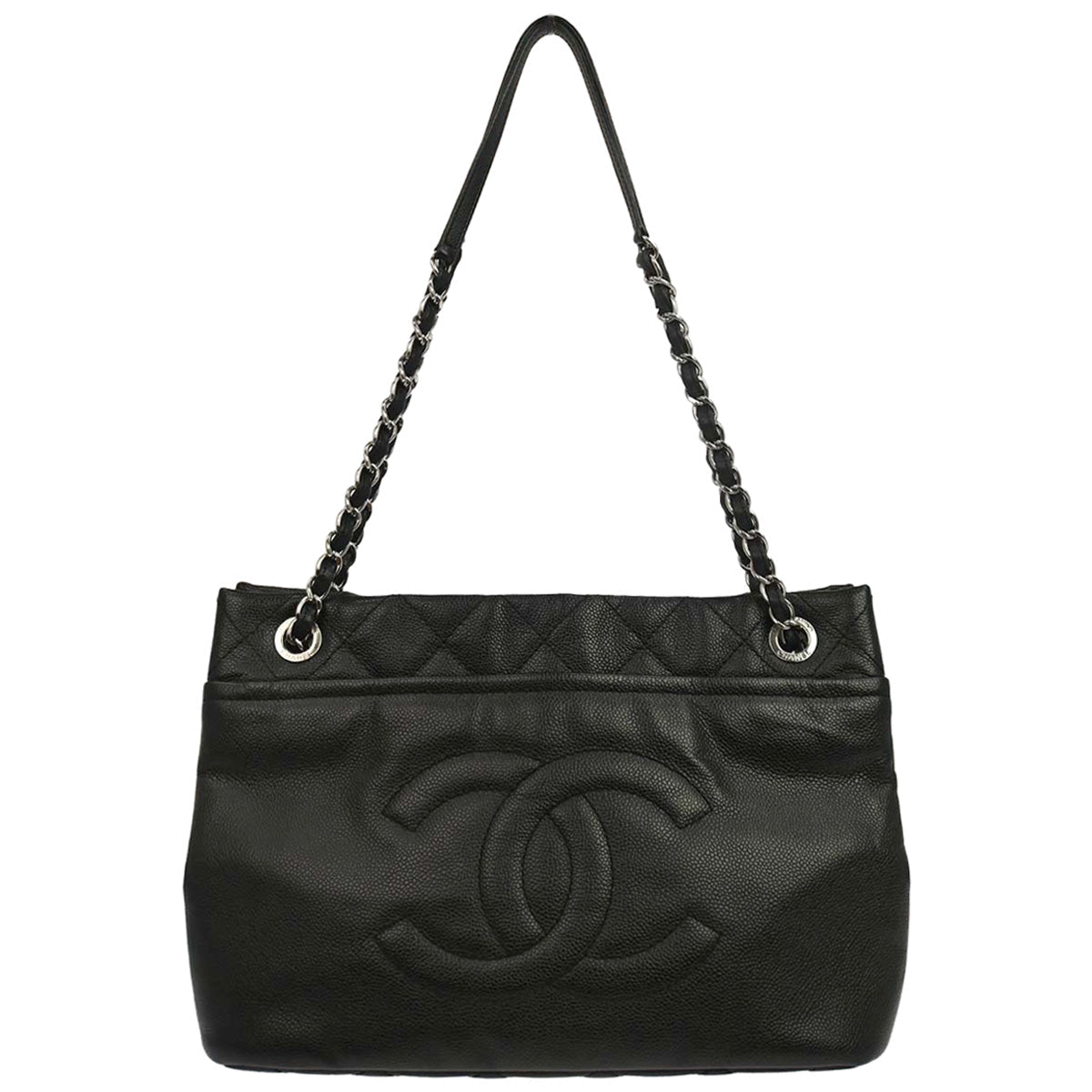 Chanel 2012 Black Caviar Skin Timeless CC Chain Tote Bag