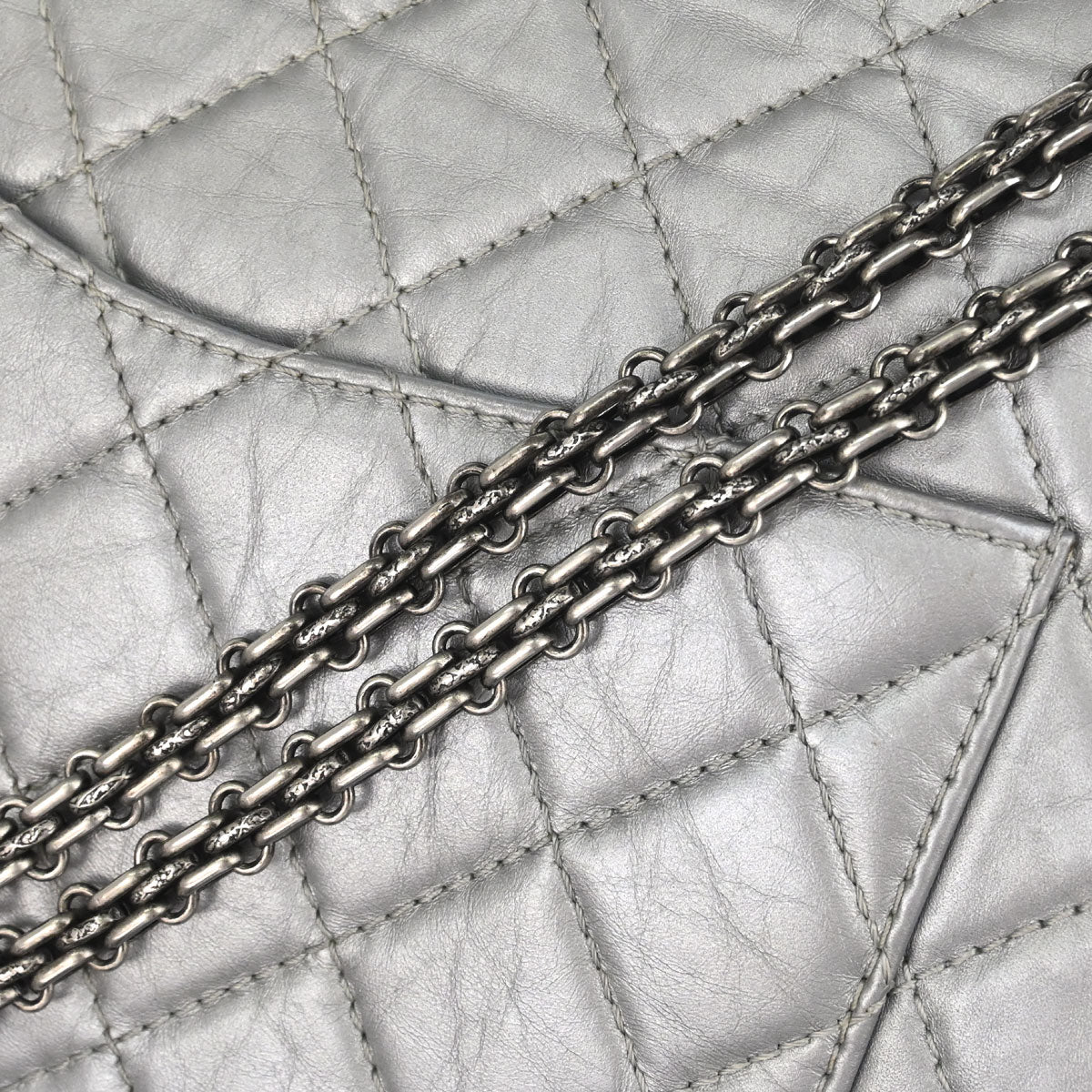 Chanel Silver Calfskin 2.55 Jumbo Classic Double Flap Shoulder Bag