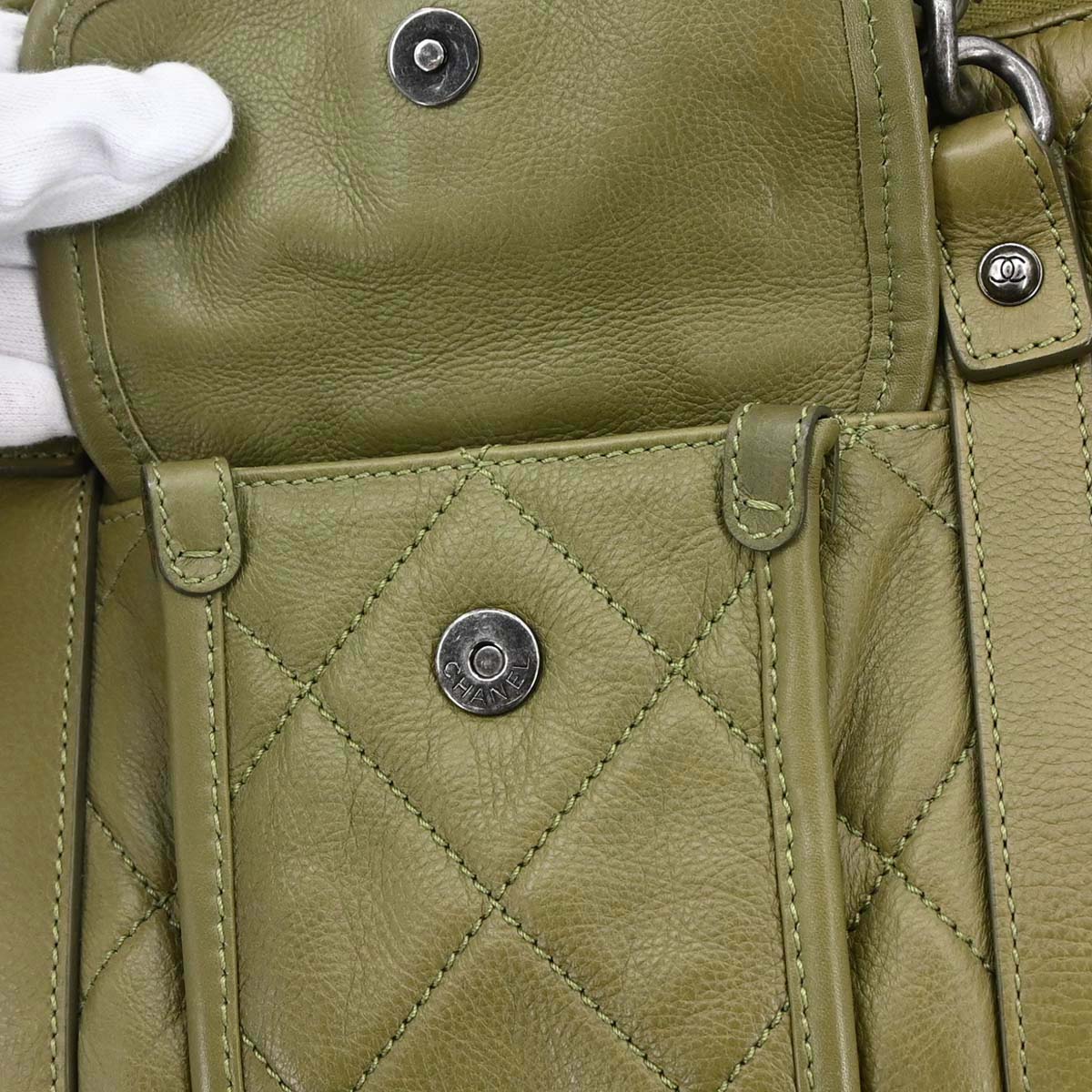 Chanel Green Calfskin Casual Riviera Bowling Bag 2way Shoulder Handbag