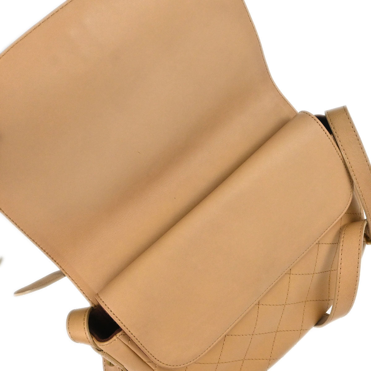 Chanel Beige Calfskin Saddle Double Flap Messenger Shoulder Bag