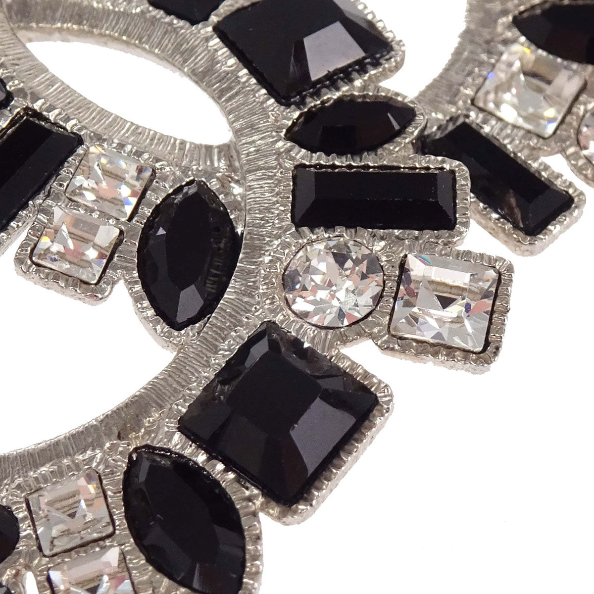 Chanel CC Brooch Pin Silver Black Rhinestone B17V