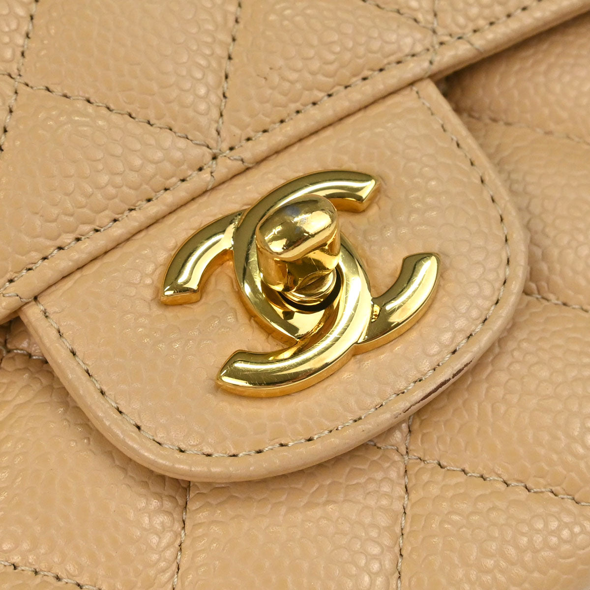Chanel Beige Caviar Skin Medium Classic Double Flap Shoulder Bag