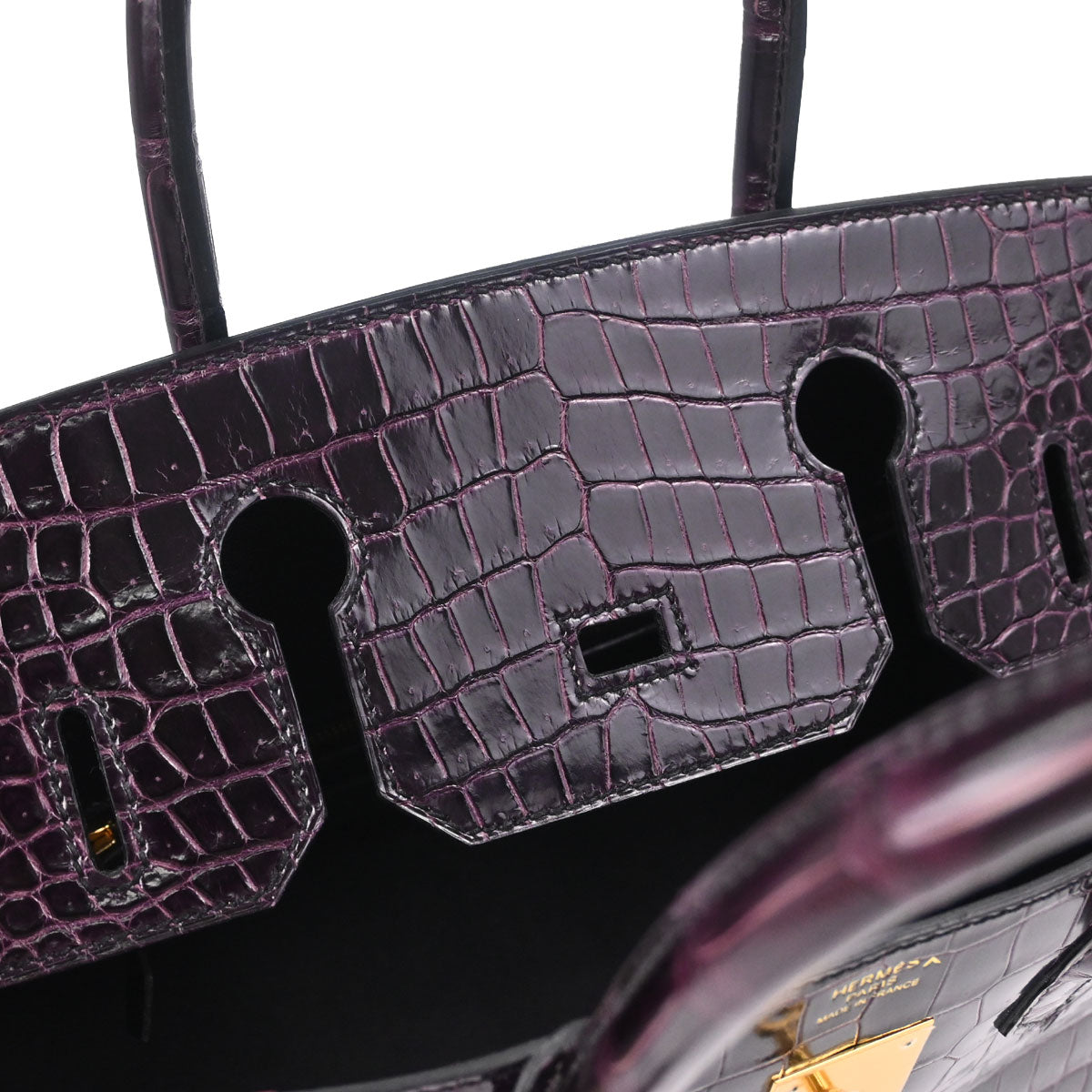 Hermes * Aubergine Porosus Birkin 30 Handbag