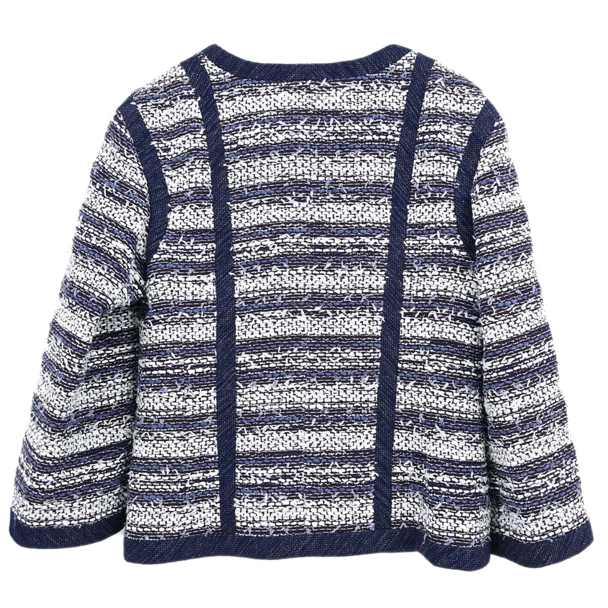 Chanel 2013 Single Breasted Collarless Tweed Jacket Navy #36