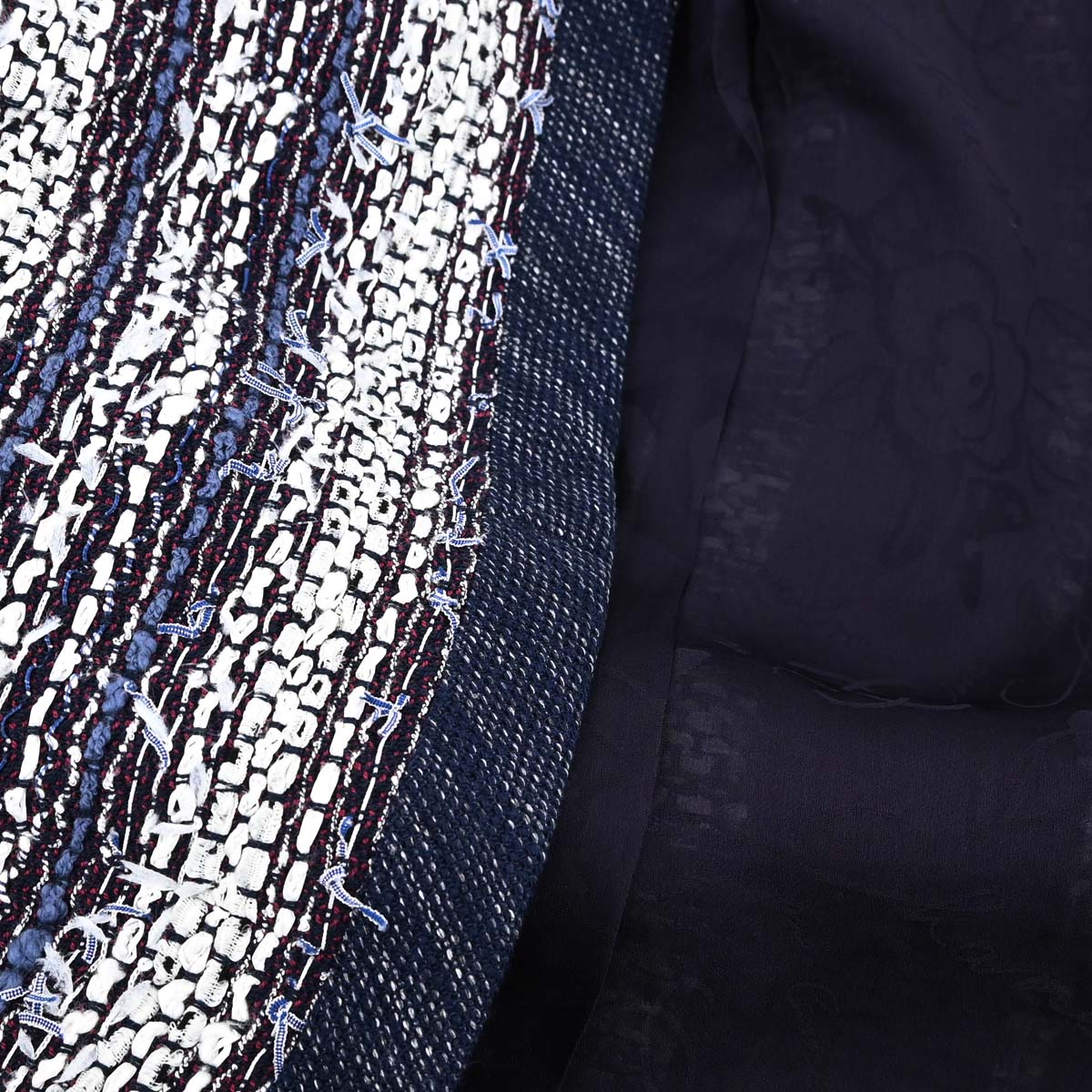 Chanel 2013 Single Breasted Collarless Tweed Jacket Navy #36