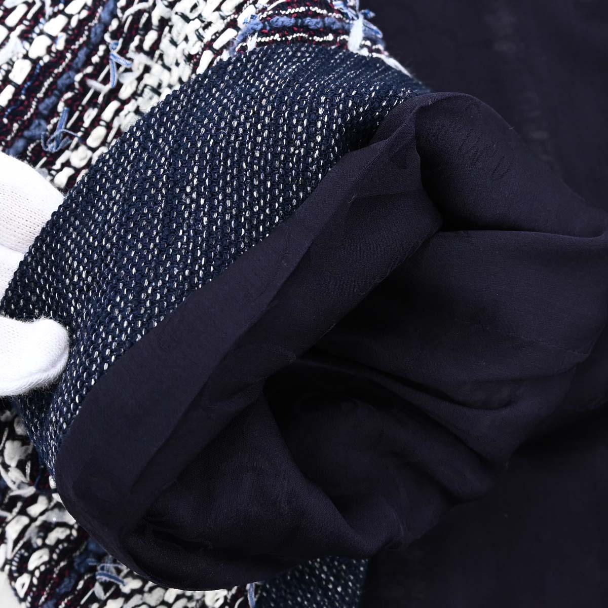 Chanel 2013 Single Breasted Collarless Tweed Jacket Navy #36