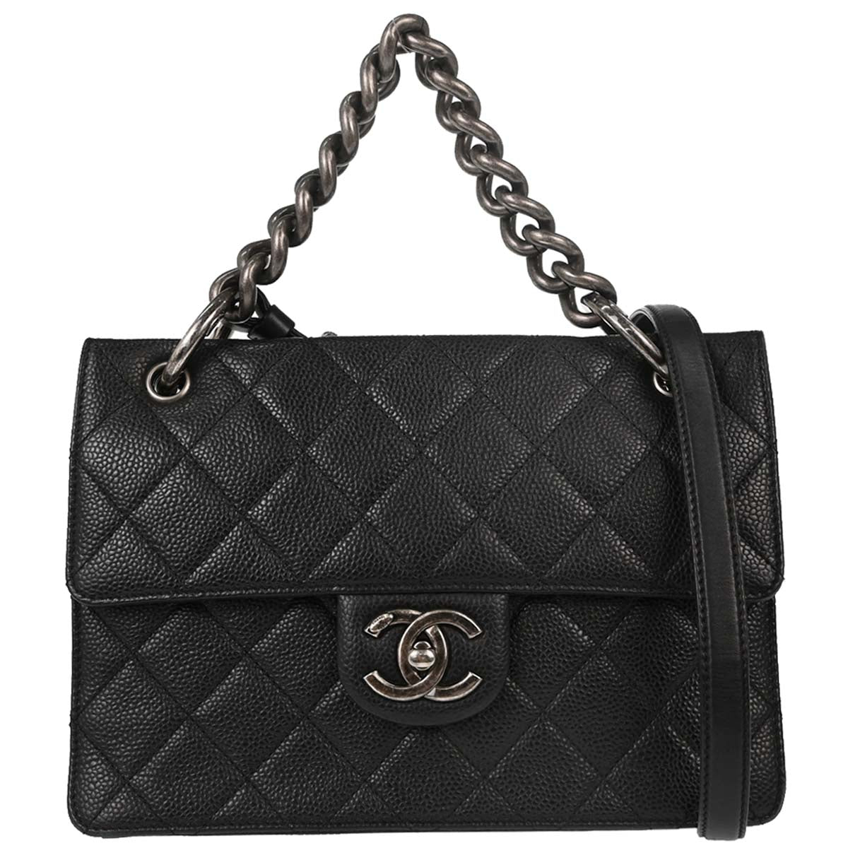 Chanel Black Caviar Skin Paris-Edinburgh Retro Class 2way Shoulder Handbag