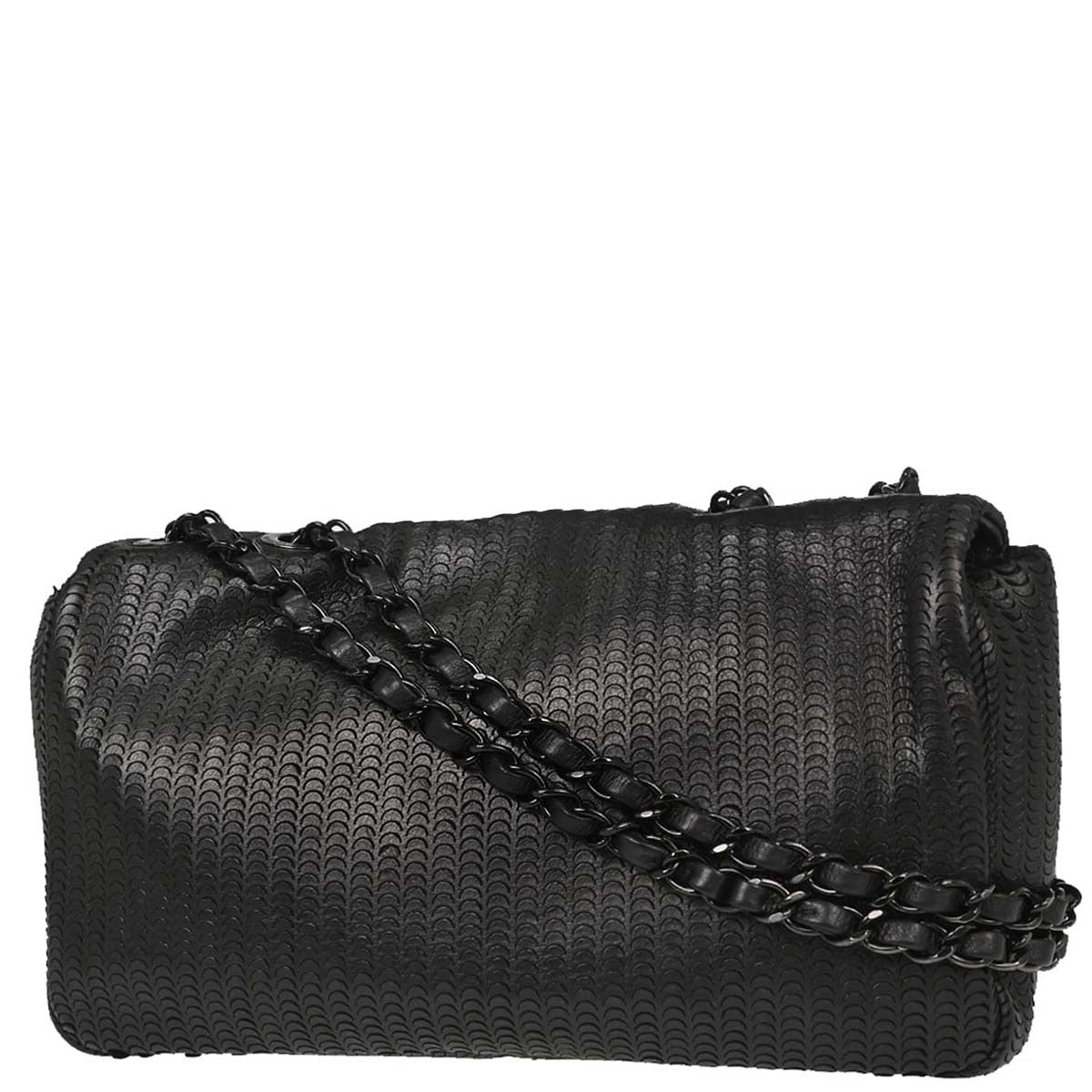 Chanel Black Lambskin Laser Cut Single Flap Shoulder Bag