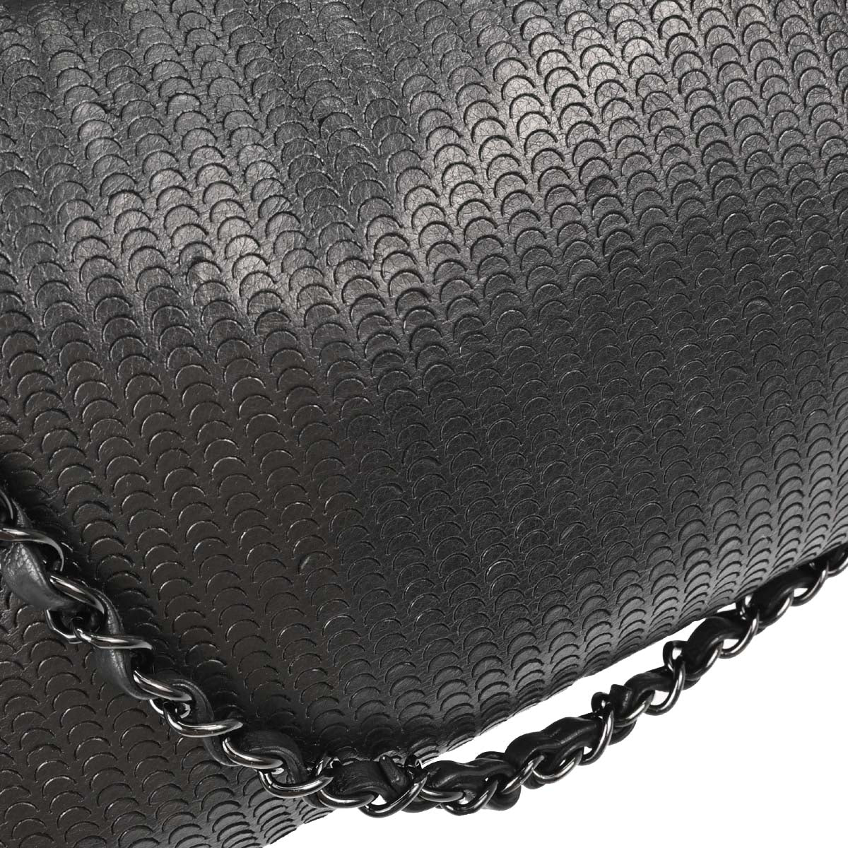 Chanel Black Lambskin Laser Cut Single Flap Shoulder Bag
