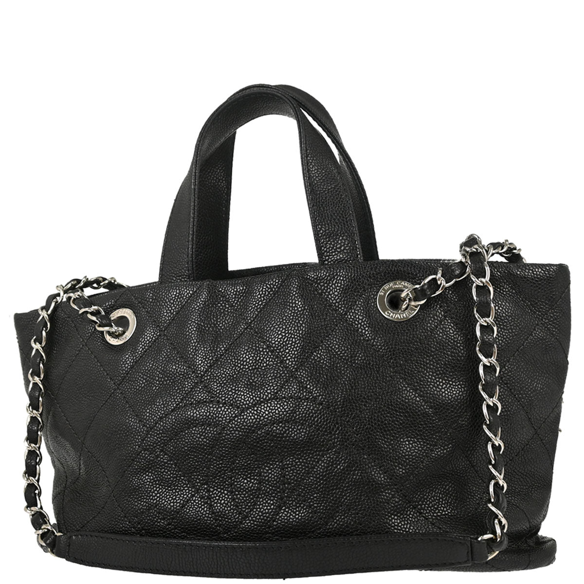 Chanel Black Caviar Skin Tote 2way Shoulder Handbag