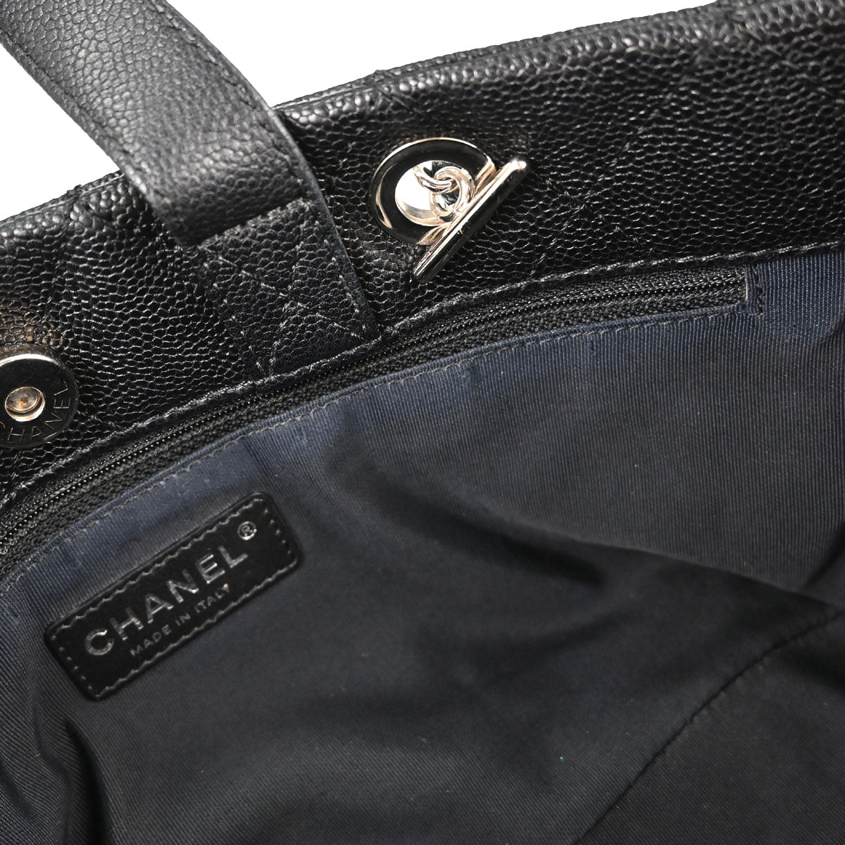 Chanel Black Caviar Skin Tote 2way Shoulder Handbag
