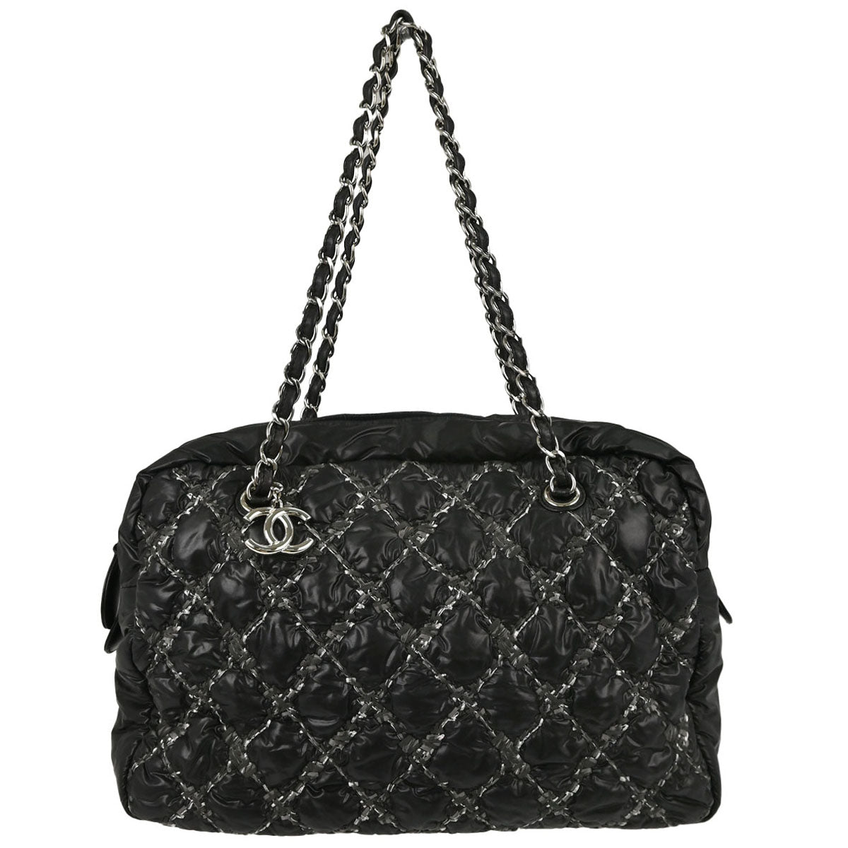 Chanel Black Quilted Nylon Tweed Stitch Paris-Byzance Bowling Bag