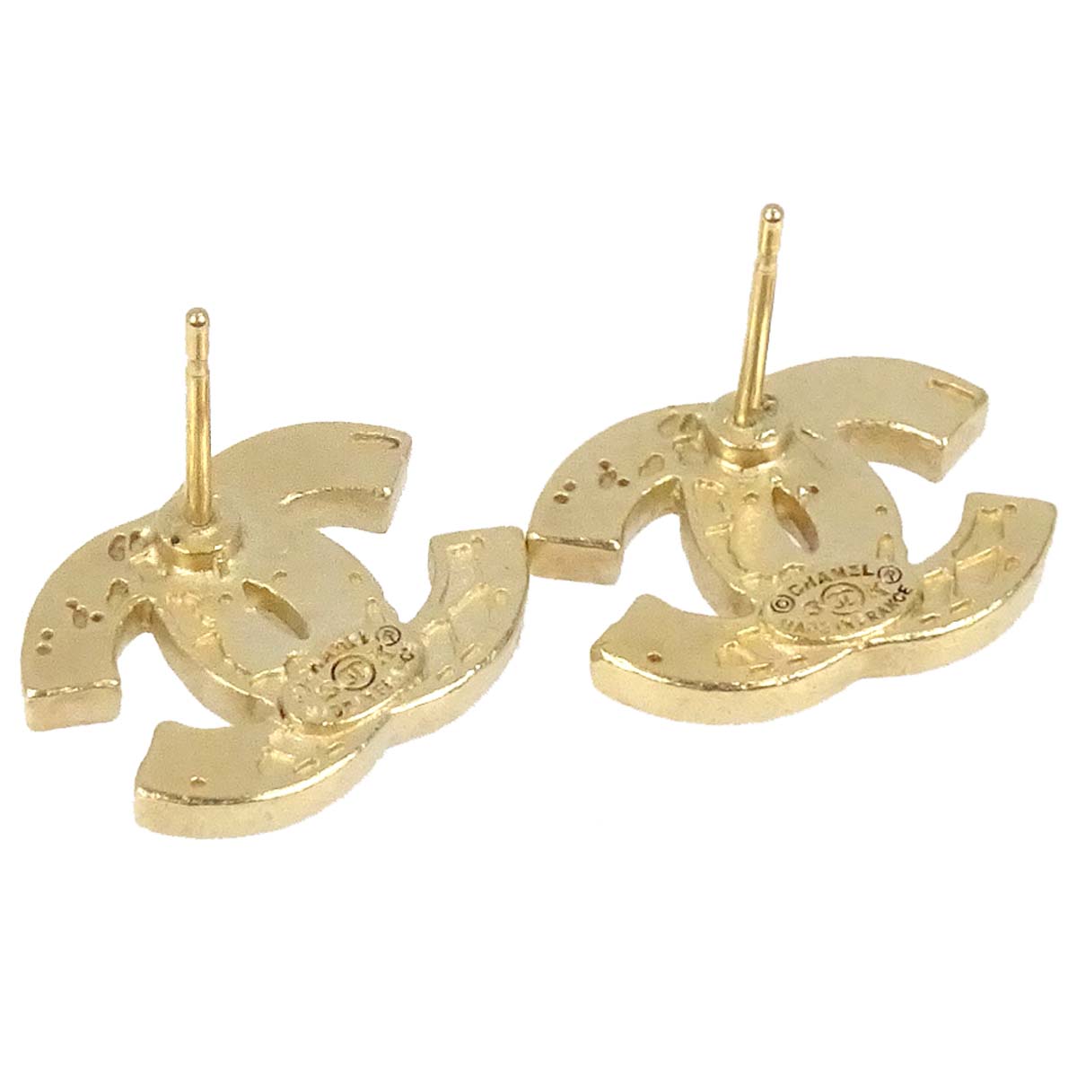 Chanel CC Pierced Earrings Gold 13K