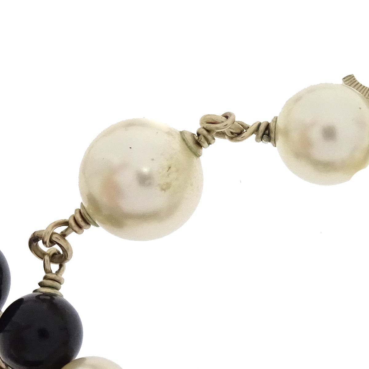 Chanel Long Chain Necklace CC Gold Black Costume Pearl B13C