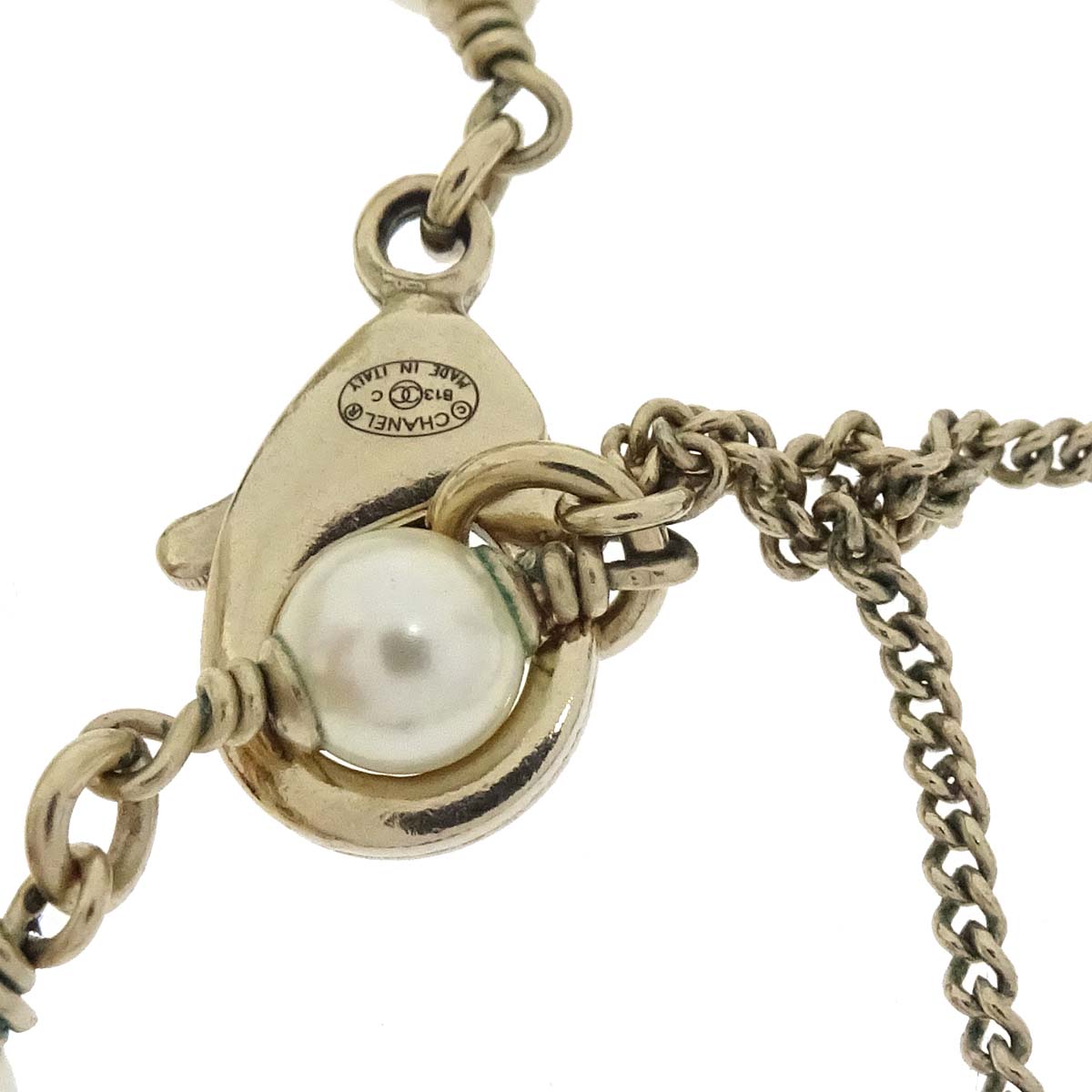 Chanel Long Chain Necklace CC Gold Black Costume Pearl B13C