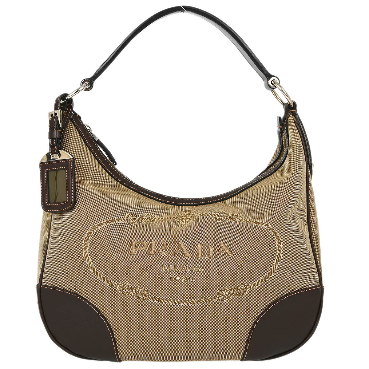 Prada Beige Canvas Hobo Handbag