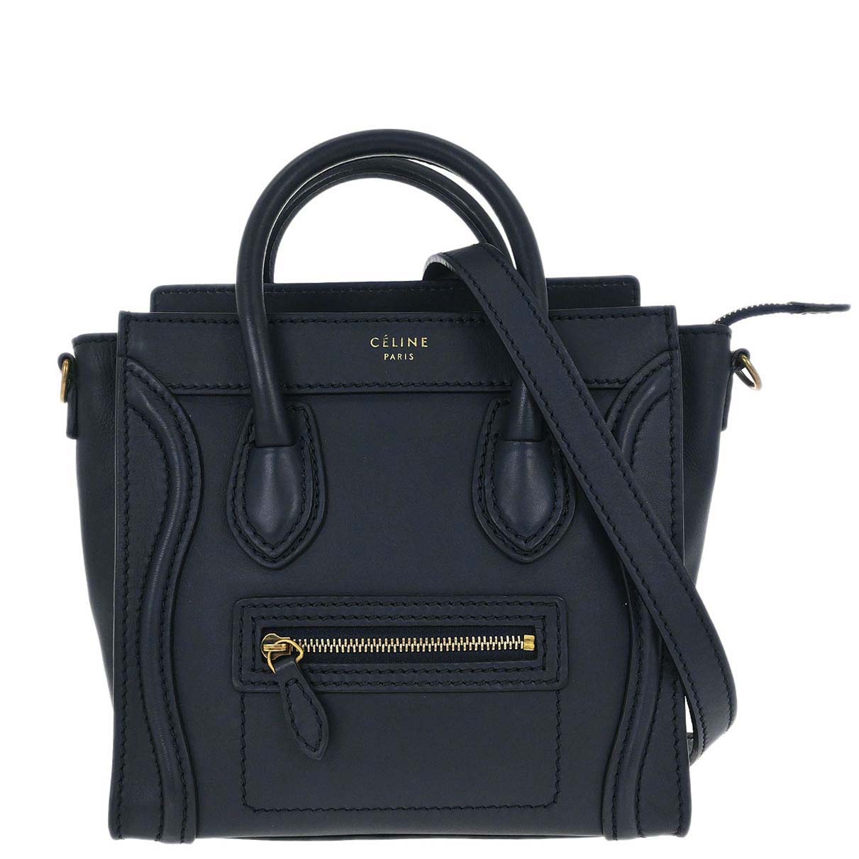 Celine Navy Leather Nano Luggage 2way Shoulder Tote Bag