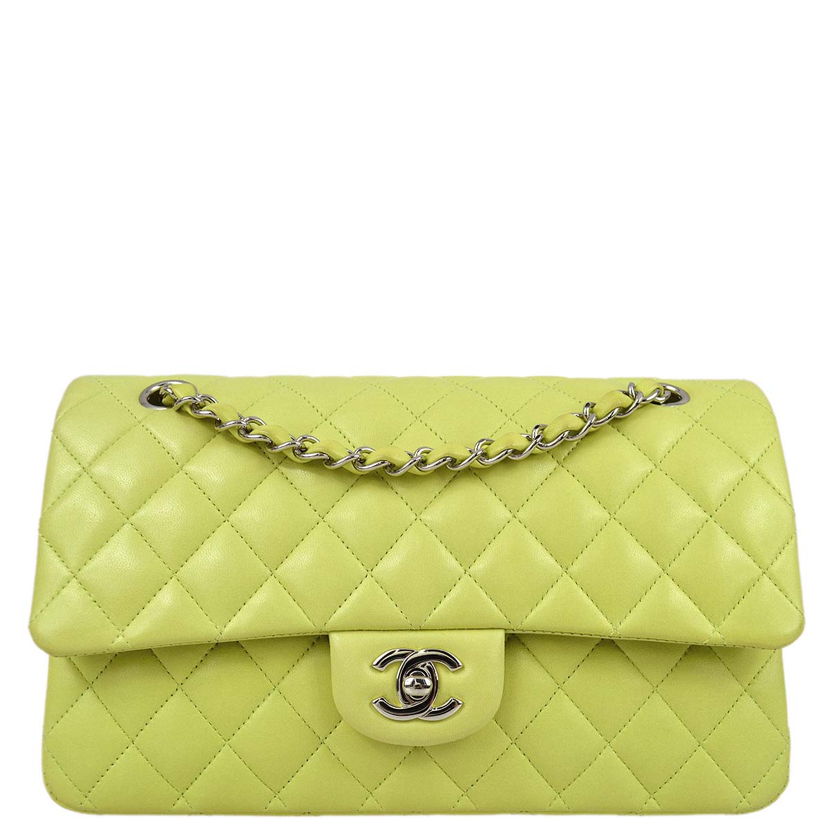 Chanel * 2011 Light Green Lambskin Medium Classic Double Flap Shoulder Bag