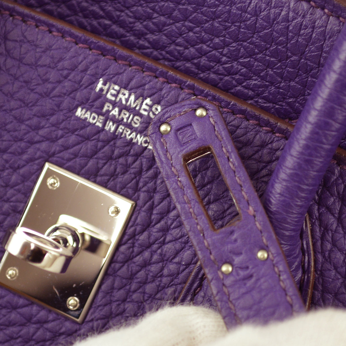 Hermes 2010 Violet Clemence Birkin 25 Handbag