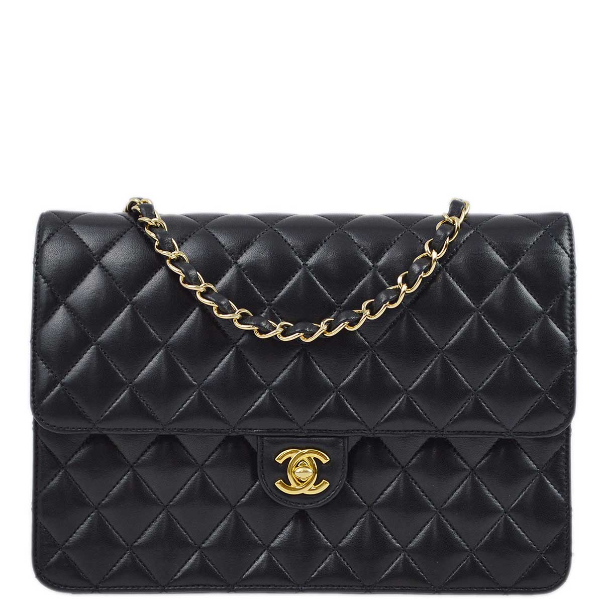 Chanel 2011 Black Lambskin Turnlock Medium Half Flap Shoulder Bag