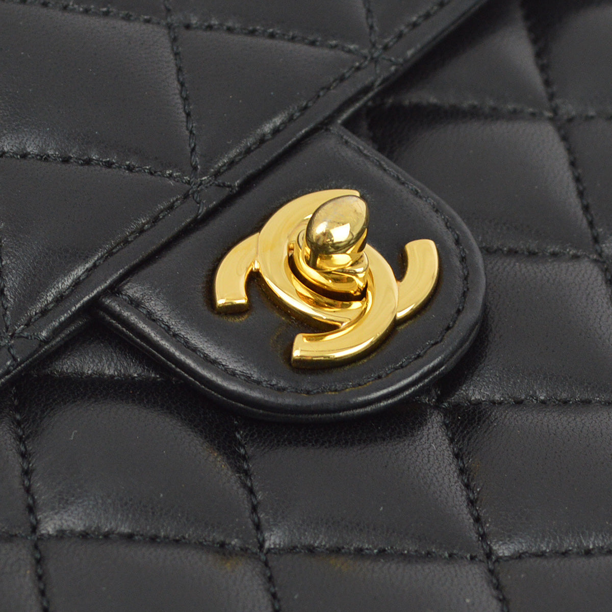 Chanel 2011 Black Lambskin Turnlock Medium Half Flap Shoulder Bag