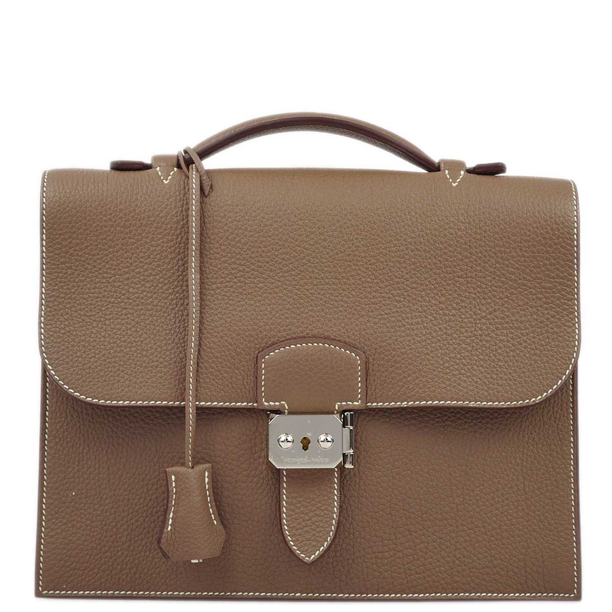 Hermes 2011 Etoupe Gray Taurillon Clemence Sac a Depeches 27 Briefcase