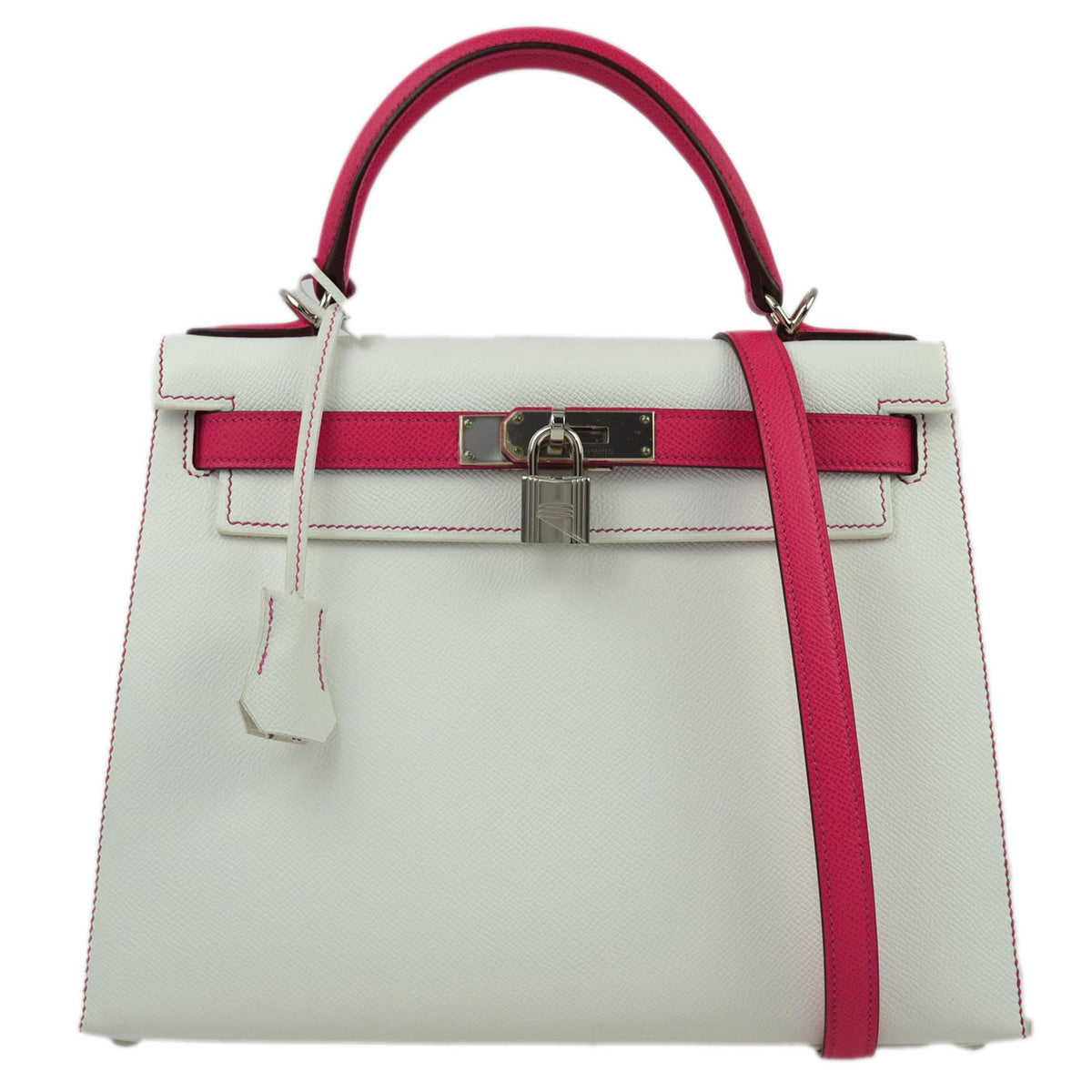 Hermes 2014 White Pink Epsom Kelly 28 Sellier 2way Shoulder Handbag