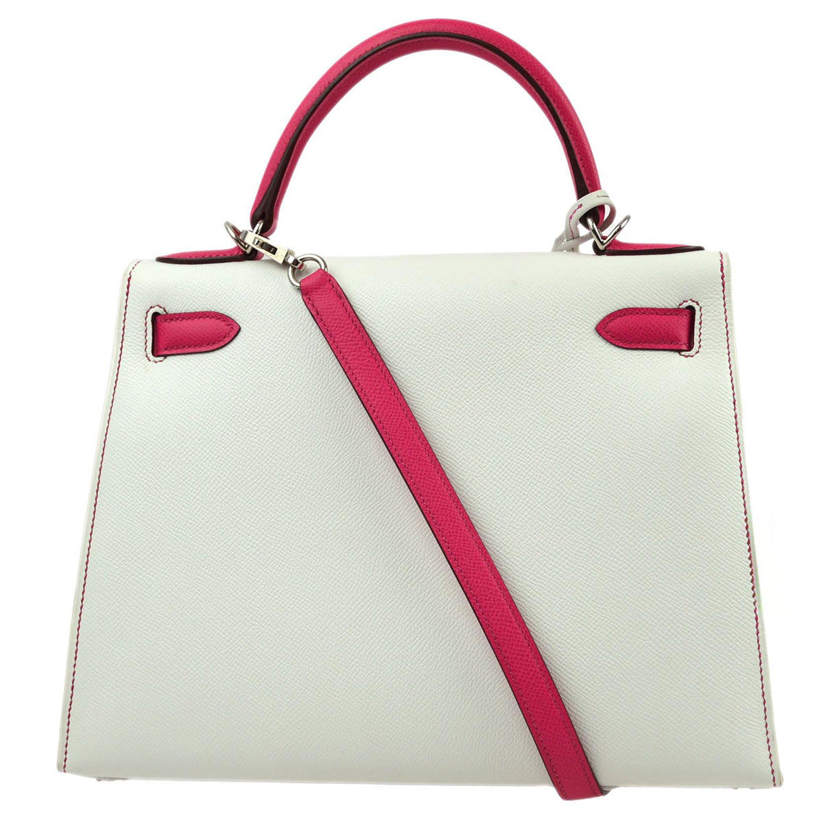 Hermes 2014 White Pink Epsom Kelly 28 Sellier 2way Shoulder Handbag