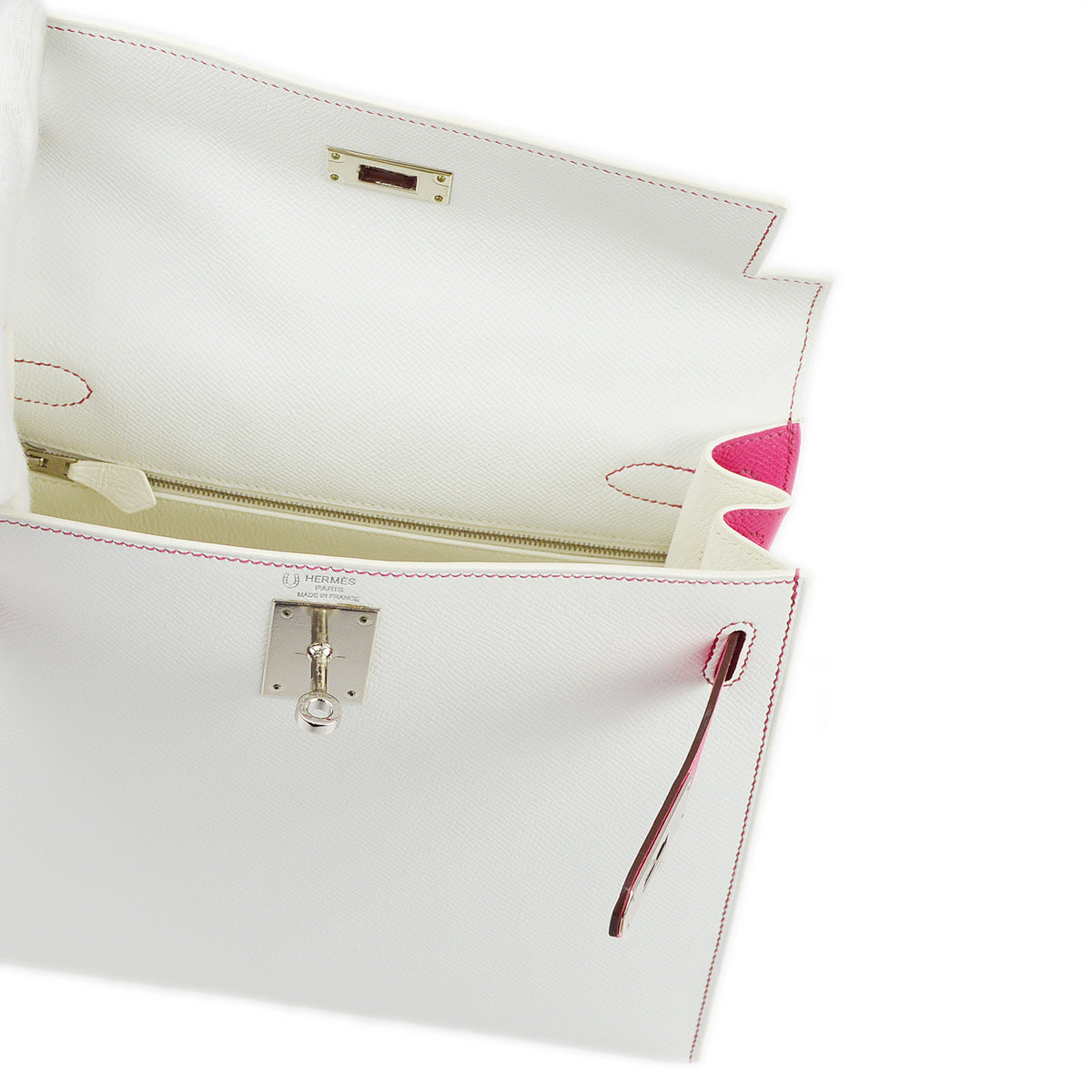 Hermes 2014 White Pink Epsom Kelly 28 Sellier 2way Shoulder Handbag