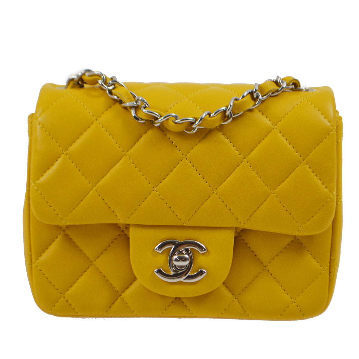 Chanel 2014 Yellow Lambskin Mini Classic Square Flap Shoulder Bag 17