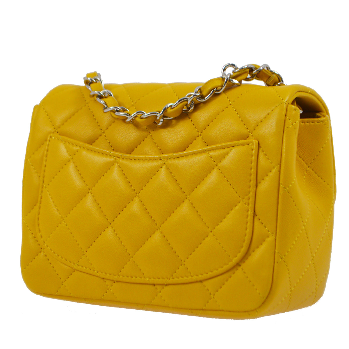 Chanel 2014 Yellow Lambskin Mini Classic Square Flap Shoulder Bag 17