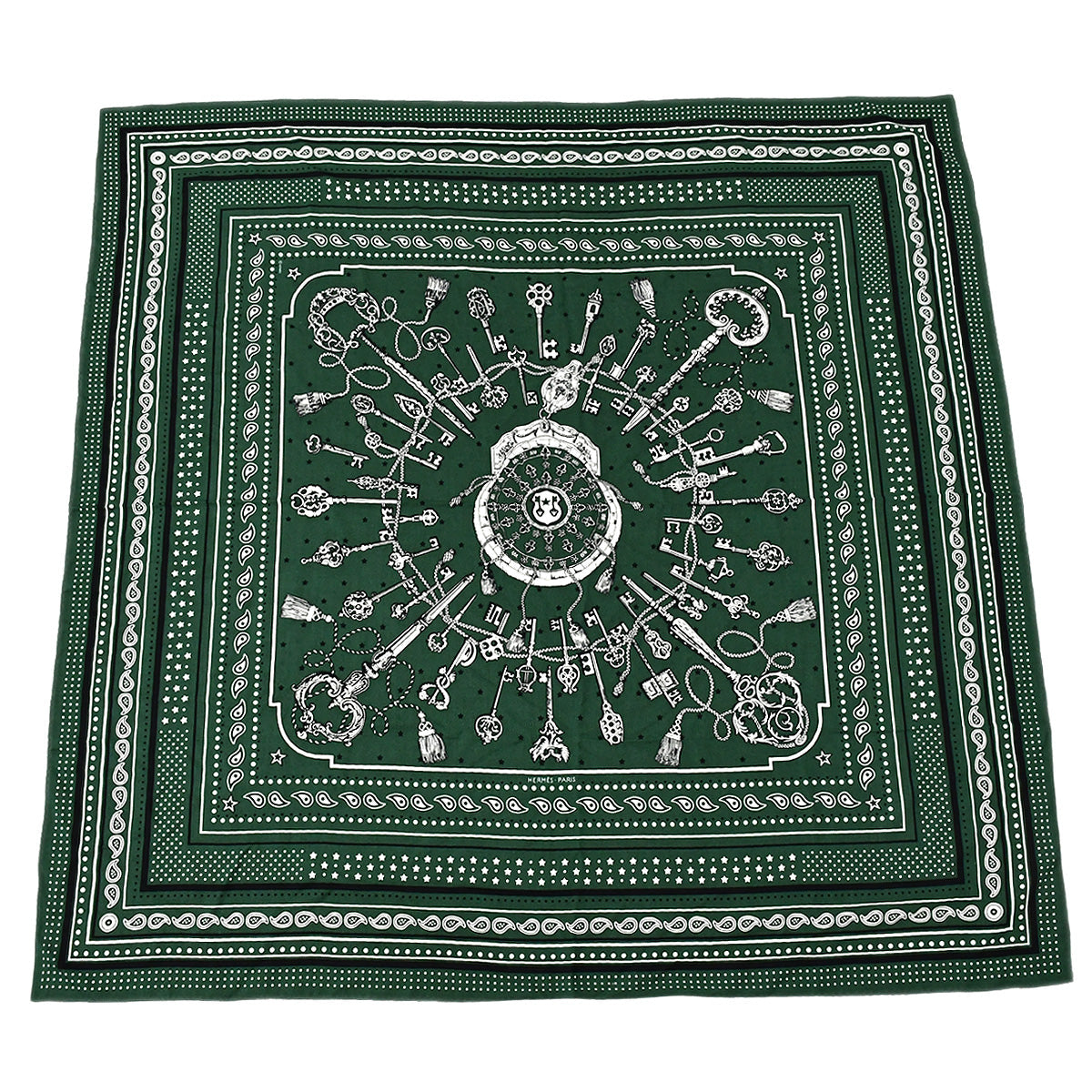 Hermes Les Cles 140 Scarf Shawl Green Small Good